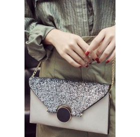 Gray Glitter Sequin Chain Strap Envelope Wristlet Clutch Bag