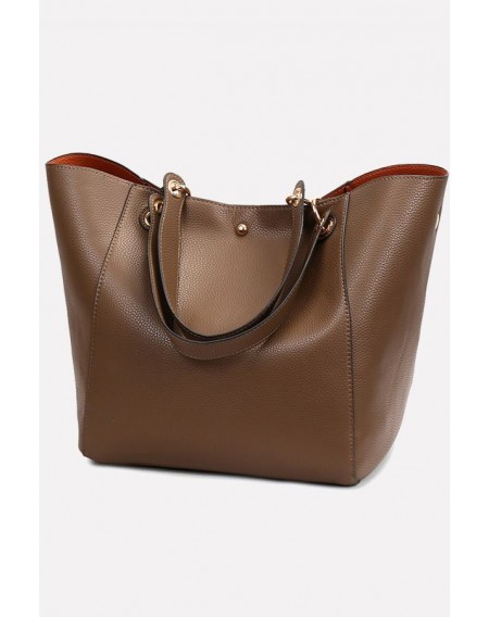 Khaki Faux Leather Two-piece Tote Handbag Set