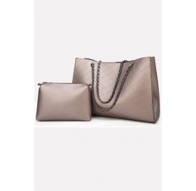 Gold Plaid Chain Double Handle Two-piece Set Tote Handbag