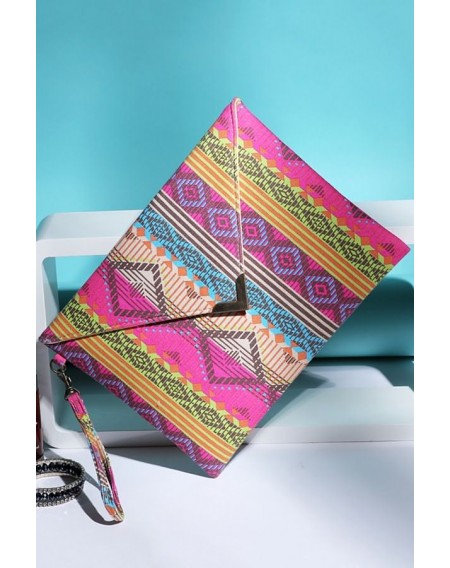 Hot-pink Canvas Tribal Print Envelope Clutch Bag