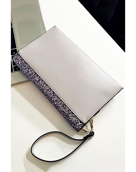 Gray Glitter Sequin Chain Strap Wristlet Clutch Bag