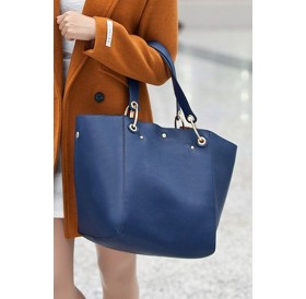 Dark-blue Faux Leather Two-piece Tote Handbag Set