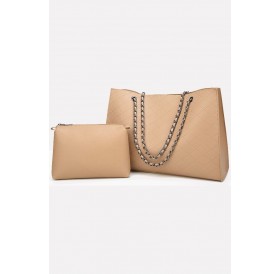 Apricot Plaid Chain Double Handle Two-piece Set Tote Handbag
