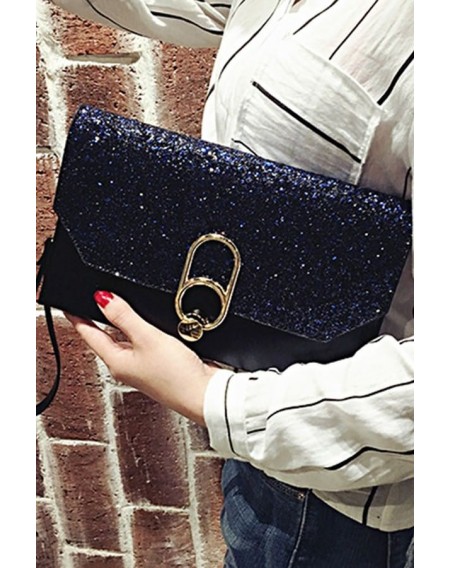 Black Glitter Sequin Chain Strap Wristlet Clutch Bag
