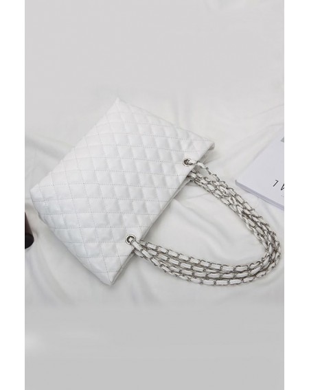 White Quilted Chain Double Handle Tote Handbag