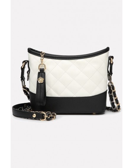 Black-white Plaid Zipper Chain Strap Shoulder Hobo Bag