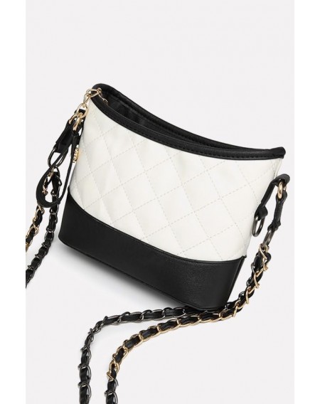 Black-white Plaid Zipper Chain Strap Shoulder Hobo Bag
