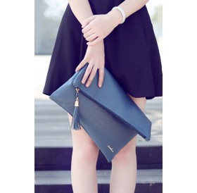 Dark Blue Crocodile Tassel Envelope Clutch Bag