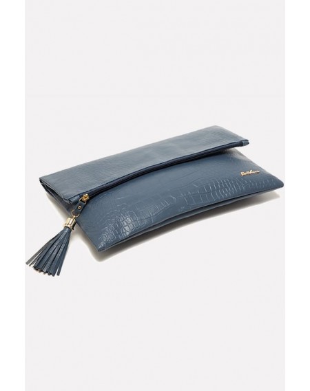 Dark Blue Crocodile Tassel Envelope Clutch Bag