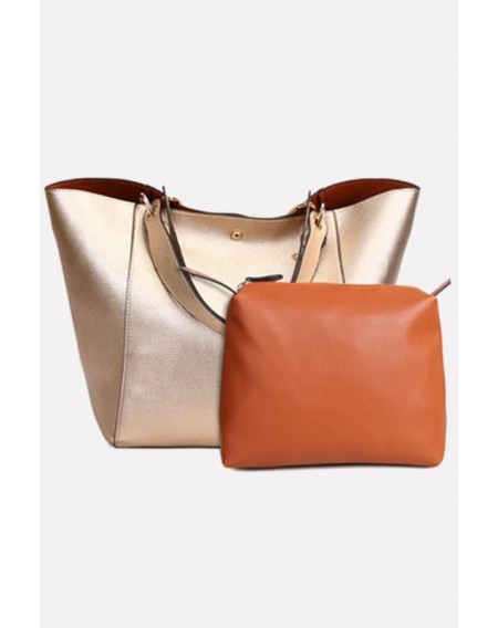 Gold Faux Leather Two-piece Set Tote Handbag