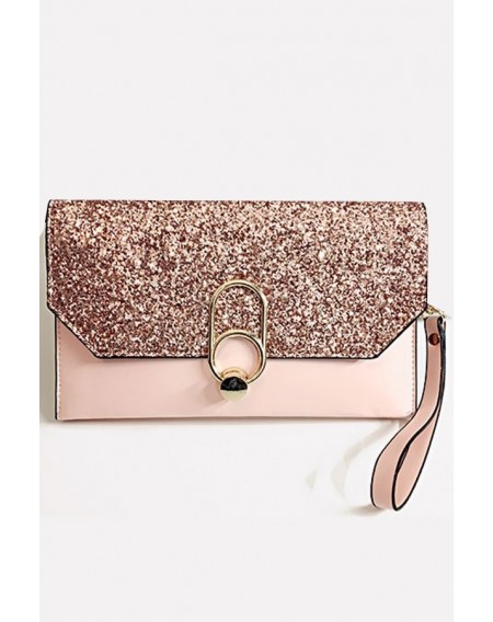 Pink Glitter Sequin Chain Strap Wristlet Clutch Bag