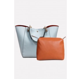 Light-blue Faux Leather Two-piece Set Tote Handbag