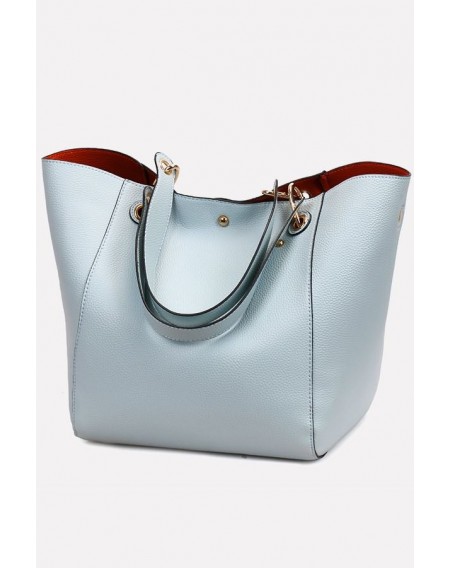 Light-blue Faux Leather Two-piece Set Tote Handbag