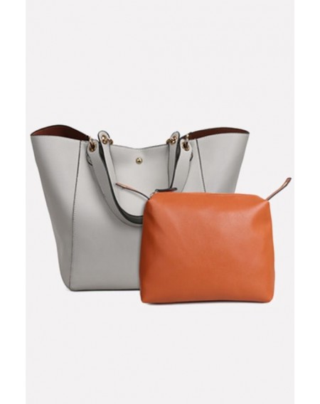 Gray Faux Leather Two-piece Set Tote Handbag