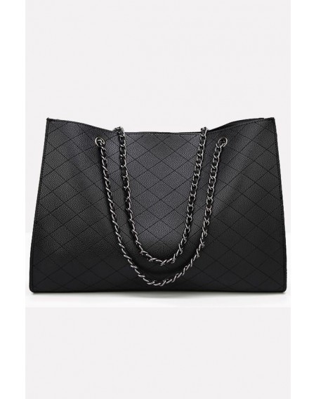 Black Plaid Chain Double Handle Two-piece Set Tote Handbag