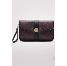 Purple Faux Leather Embossed Envelope Clutch Bag