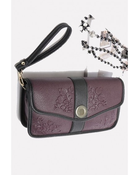 Purple Faux Leather Embossed Envelope Clutch Bag