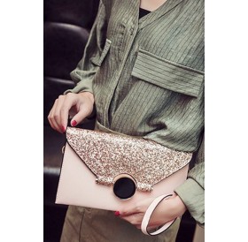 Pink Glitter Sequin Chain Strap Envelope Wristlet Clutch Bag