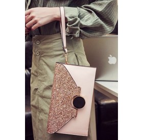 Pink Glitter Sequin Chain Strap Envelope Wristlet Clutch Bag