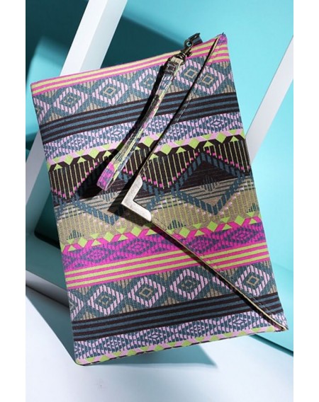 Black Canvas Tribal Print Envelope Clutch Bag