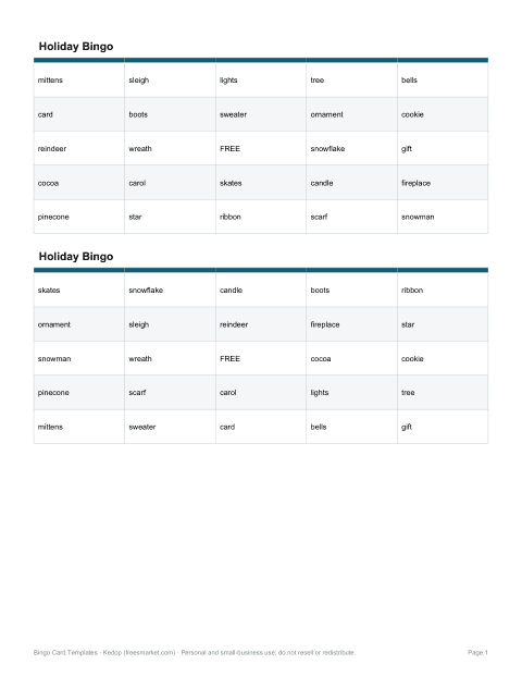 Preview of the first page of Holiday bingo (PDF)